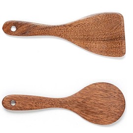 2 Pcs Wooden Rice Spoon Set Non Stick Rice Paddle Heat Resistance Serving Wooden Spoons Rice Paddle Natural Wooden Rice Kitchen Cooking Spoons for Mixing and Serving Rice