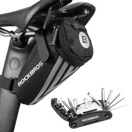 ROCKBROS Bicycle Saddle Bag + 16 in 1 Multifunctional Tool Mini Saddle Bag Bicycle Seat Bag with Tool for Mountain Bikes, Road Bikes, Ebikes Black