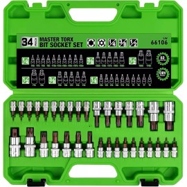 SWANLAKE GARDEN TOOLS 34PCS Master TORX Bit Socket Set,S2 Alloy Steel,Solid Star & Tamper Proof T6~T70