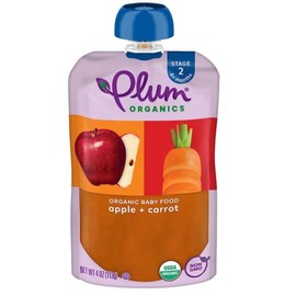 Plum Organics | Stage 2 | Organic Baby Food Meals [6+ Months] | Apple & Carrot | 4 Ounce Pouch (Pack Of 12) Packaging May Vary