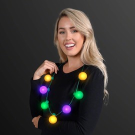 FlashingBlinkyLights Mardi Gras LED Jumbo Globe Bulbs Light Up Strand Necklace