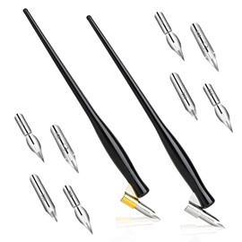 10PCS Oblique Calligraphy Dip Pen Set - 2-in-1 Drawing Pen Holder with 8 Pieces Stainless Steel Pen Replacement Nibs for Writing, Painting, Signing, Sketch