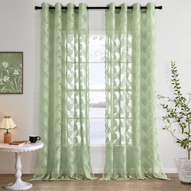 MIULEE Lace Curtains with Transparent Translucent Curtains Pattern Curtains with Eyelets Set of 2 Voile Vintage European Style for Bedroom and Living Room Curtain, 2 x H 245 x W 150 cm, Green