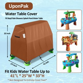 UponPak Kids Water Table Cover, Waterproof, UV Protection, 600D Oxford, for Step2 Rain Showers Splash Pond, Heavy-Duty Outdoor Toys Cover, Brown