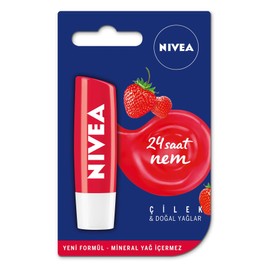 NIVEA Çilek Dudak Bakım Kremi 4.8 g, 24 Saat Nem, Dudak Bakımı, Çilek Kokusu, Hafif Kırmızı Işıltı
