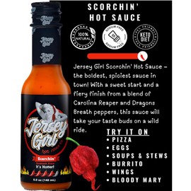 Jersey Girl Scorchin' Hot Sauce (Made with Carolina Reaper & Dragon's Breath Peppers / 2 of the Hottest Peppers in the world) All Natural, A Sodium/Salt Free Condiment - 5oz Bottle
