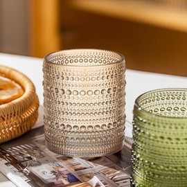 XKXKKE Amber Hobnail Beaded Drinking Glasses Set of 6, 12 oz Vintage Glassware Set Romantic Water Glasses Tumbler, Water Cups, Clear Embossed Glassware Set for Beer, Juice, Cocktail, Soda, Beverages