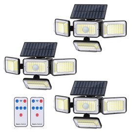 Mokot Solar Lights Outdoor, 288 LED 2800LM Solar Motion Sensor Outdoor Light with Remote Control, 4 Heads IP65 Waterproof Flood Security Lights for Outside Patio Wall