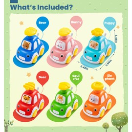 TooyBing Press and Go Car Toys for Toddlers 1-3, 6 Pack Animal Baby Car Toys for 1 2 Year Old Boy, Push Go Friction Vehicle Toys for Infants 12-18 Months, One First Birthday Gifts for Boys Girls