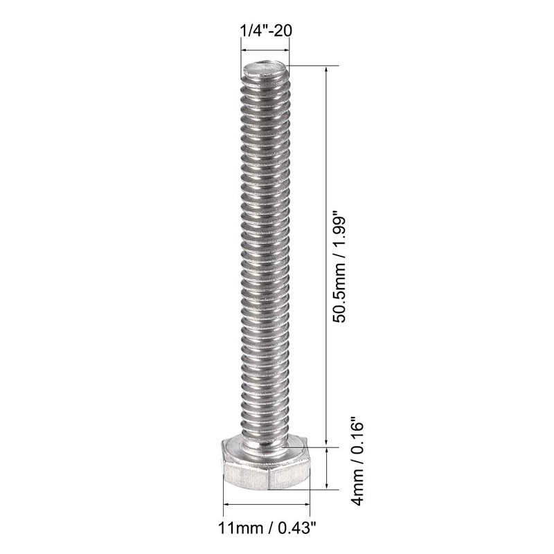 uxcell 1/4-20 x 2 Hex Bolts 304 Stainless Steel Hexagon