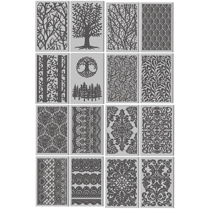 CONCHLERY 16 Sheets Tree Clay Texture Mat Lace Element 4x2.6