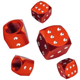 EKIND Universal Parts for Cars, Wheels, Tire Caps, Bicycles, Caps, Air Valves, Air Cap, Aluminum Corrosion Prevention (Set of 5, Dice, Red)