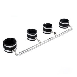 Spreader Bar Heavy Duty Stainless Steel Expandable Home Gym with 4pcs Furry Purple Adjustable Strap,Sports Aid Training Fitness Gear Pilates Aid Kit,Yoga Set (Silver+Silver PU Kit)