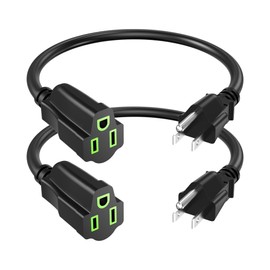 Power Extension Cord 1FT/12Inch(2 Pack), Short 3 Prong Electric Extension Cable Outlet Saver, Single Outlet, Heavy Duty, Waterproof, Flexible, 16 AWG, 13A 125V, Extender Wires with 15 Cable Ties