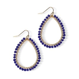 Bohemian Beaded Geometric Dangle Earrings Colorful Round Crystal Hollow Hoop Earrings for Women Boho Statement Party Jewelry (Teardrop-Navy Blue)