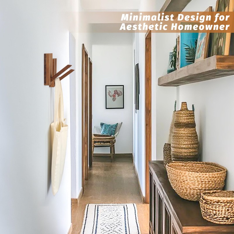 KYIAANY Foldable Wall Hooks 2Pack: Rustic Wooden Coat Hooks Mounted