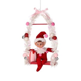 Regency International 12" Red Pixie Elf on Candy Swing Ornament, Festive Christmas Decoration