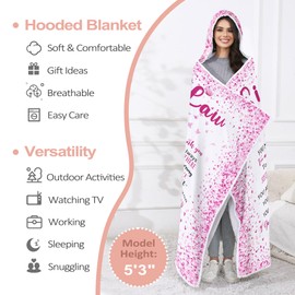 Taesun Mothers Day Sister in Law Gift Wearable Fleece Blanket, 72x47 inches, Pink, Floral Pattern, Modern Style, Heavy Weight, Machine Washable, Perfect for Reading, Napping, Camping, Travel