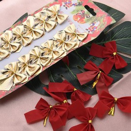 Red Gold Bows Christmas Decorations Small Christmas Tree Bow Decorations Red Bow Party Decorations for Christmas Tree Ornaments Gold Red Mini Xmas Christmas Tree Bow Decorations Ornaments 24Pcs