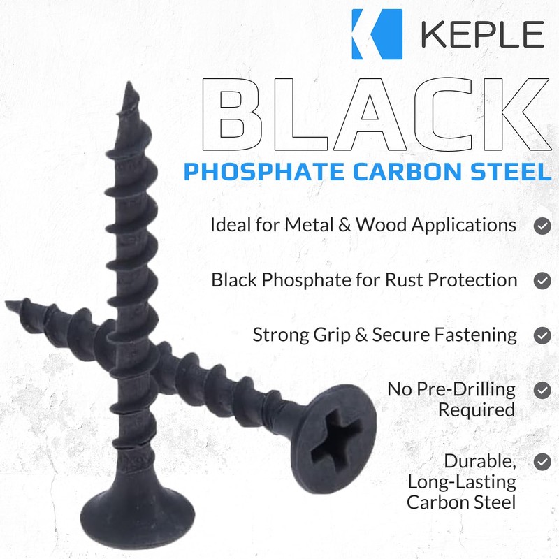 3.5 x 55 mm Black Drywall Screws, Self-Tapping, Phillips Countersunk