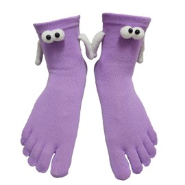 Toe Socks For Women Funny Holding Hands 3d Eyes Novelty Cute Socks-purple