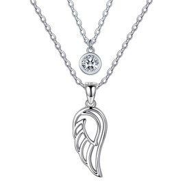 REIOT Women's Silver Necklace, Double Chain Made of 925 Sterling Silver with Cubic Zirconia Pendant, Mother's Day Birthday Gift for Mum, Ladies, Chain Length 45 + 5 cm, Sterling Silver