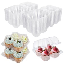 ACXFOND 50 Sets Cupcake Containers, Plastic Cupcake Carriers for 4 Cupcakes, Clear Cupcake Boxes Holders, Stackable Disposable Cupcake Carriers