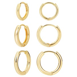 LILIE&WHITE 3 Pairs Small Huggie Hoop Earrings Set For Women 14K Gold Hoop Earrings Hypoallergenic Lightweight Huggie Hoops Earrings for Women