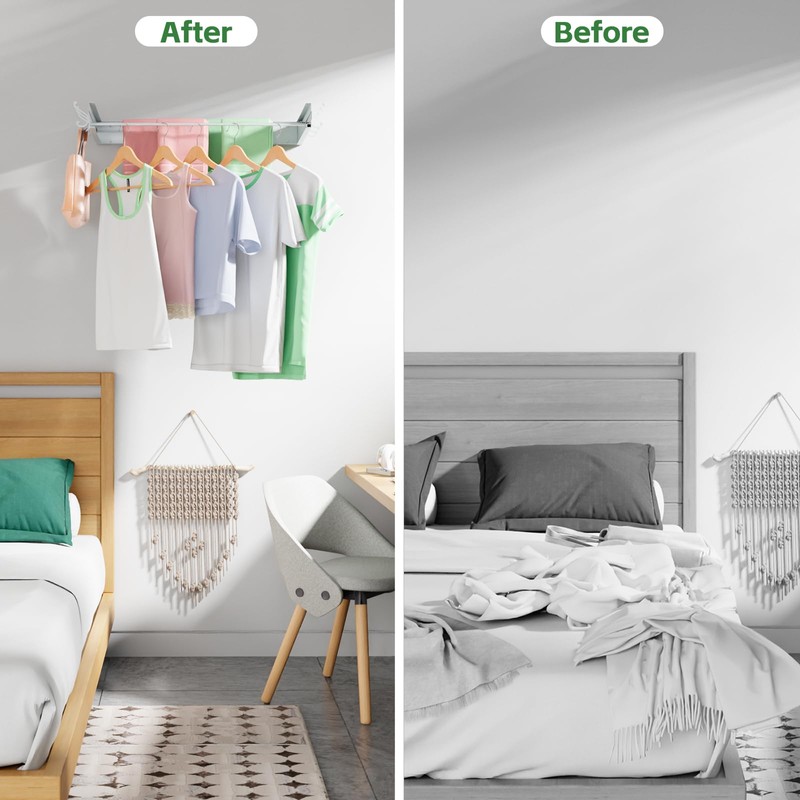 BAKON Clothes Drying Rack Wall Mounted 40", Laundry Clothes Drying