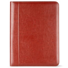 Padfolio Portfolio Leather Binder, Interview Legal Document Organizer, Business Card Holder Included Letter Sized Writing Pad (Brown)