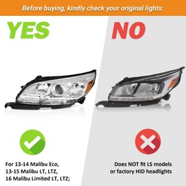 KarSpareHub Headlights Assembly W/Bulbs for 2013 2014 2015 Chevy Malibu Halogen Headlamp Replacement Driver & Passenger Side