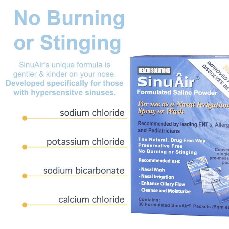 SinuAir Saline Packets for Sinus Rinse - Premixed Salt Solution