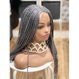 Braided Wigs for Black Women Box Braid Wig .Lightweight Cornrow Synthetic Lace Front closure wig. Natural Gray .Hand Braided Wigs Braided wig.