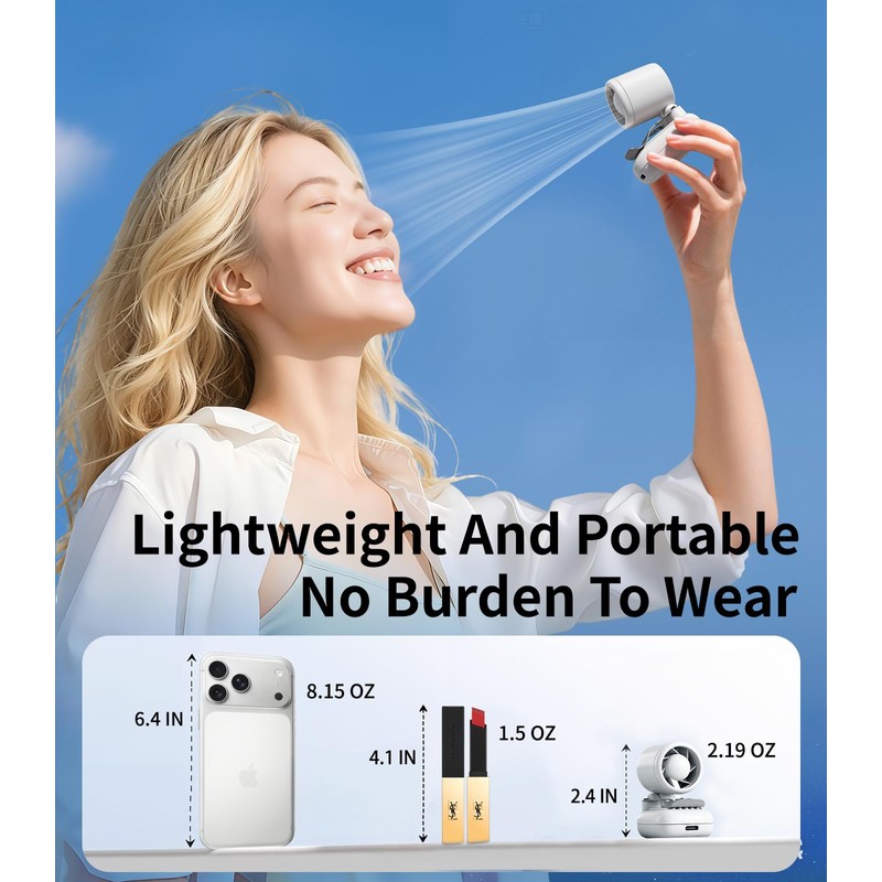 Blissfuhue Portable Clip on Fan, 3-in-1 Hands Free Mini Hat