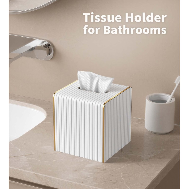 Tissue Box Cover Square with Magnetic Closure, PU Leather Tissue