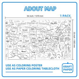 Licidecopai 54x33 Inch US Themed Giant Coloring Poster for Kids United States Large Coloring Tablecloth Jumbo US Map Coloring Tablecover for Children Playing on Birthday Party Home Party