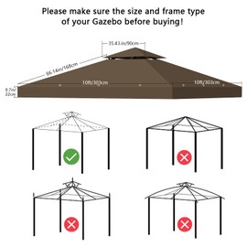 10x10 Replacement Gazebo Canopy Top, 10x10 FT Gazebo Top Double Tiered Canopy Covers with Air Vent for BBQ Yard Patio Garden