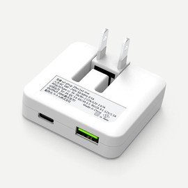 SUCCUL Charger, Thin (2 Ports, USB-C to USB-A, Rapid Charger, 20W) PD2.0 Rapid Charging Technology, Foldable, Ultra Small, Meets PSE Technology Standards, TYPE-C, Ultra-Thin, Compact, Compatible with