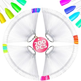 Novsix 200 Pcs Clear Nail Swatch Sticks - Nail Swatches for Gel Polish - Transparent Acrylic Practice Tips with Metal Rings, Suitable for Displaying Colors, Training Templates for Beginners and Professionals