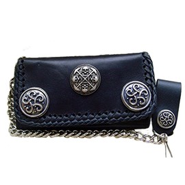 Leather Biker Wallet Circle of Skull with Chain and Belt Loop, black, Classic
