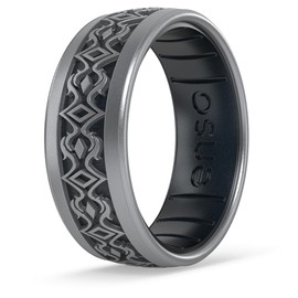 Enso Rings Lord of the Rings Silicone Ring - Comfortable and Flexible Design - 6.6mm Wide, 1.75mm Thick - White Rider - Silver/Black Pearl - Size 12