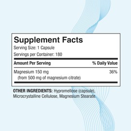 Magnesium Citrate 500 mg | High Potency Elemental Magnesium | Total 360 Veggie Caps, Superior Absorption, Non-GMO, NO Gluten and Dairy, Supports Muscle, Joint, and Heart Health
