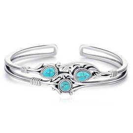 DOLIOX Genuine Turquoise Boho Leaf Bracelet, Sterling Silver Western Adjustable Bangle Cuff Native American Jewelry for Women, Fit for 6.5 7 7.5 Inches
