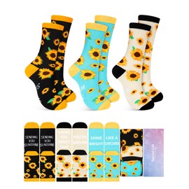 Cuffbow 3 Pairs School Bus Driver Appreciation Gifts Sunflower Socks Unisex Novelty Socks for Women Men Mom(Sunflower)