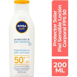 NIVEA SUN Protect & Sensitive – Protector Solar Corporal FPS 50+ Piel sensible – Textura ligera no grasa – 200 ml