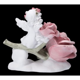 White Angel Figurine Putte with Large Rose 16 cm | Cherubim Putte Decoration Love