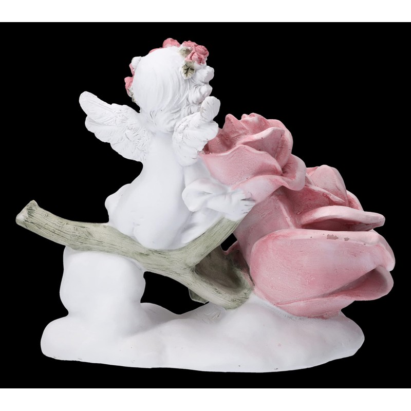 White Angel Figurine Putte with Large Rose 16 cm |