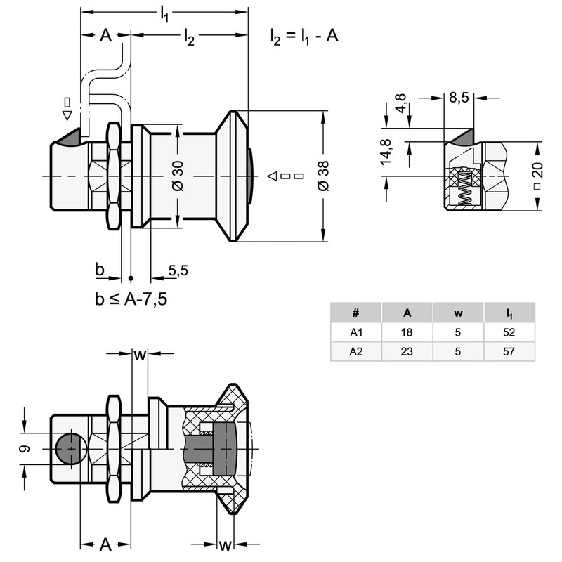 Ganter Normelemente | Snap Lock with Control Button | GN