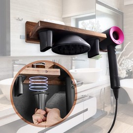 DALUOBO Supersonic Hair Dryer Holder, Magnetic Hair Dryer Display Rack Wooden Bathroom Wall Mount Organizer (A