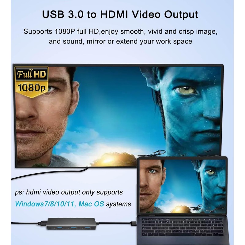 USB 3.0 to HDMI Adapter, USB 3.0 Hub with HDMI